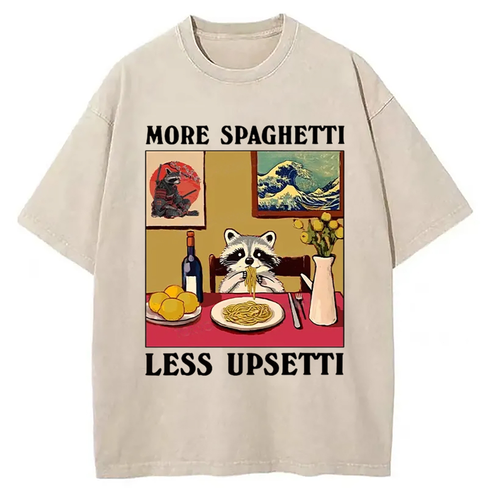 More Spaghetti Less Upsetti Japanese Washed T-Shirt Minimal Retro Graphic Clothing Gifts For Sister