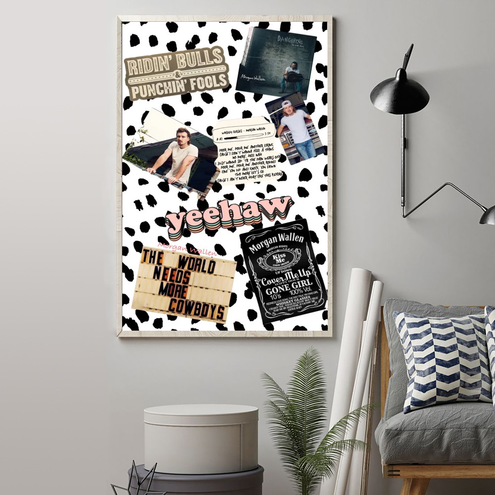 Morgan Wallen Country Style Collage Poster Yeehaw Cowboy Cow Print Art