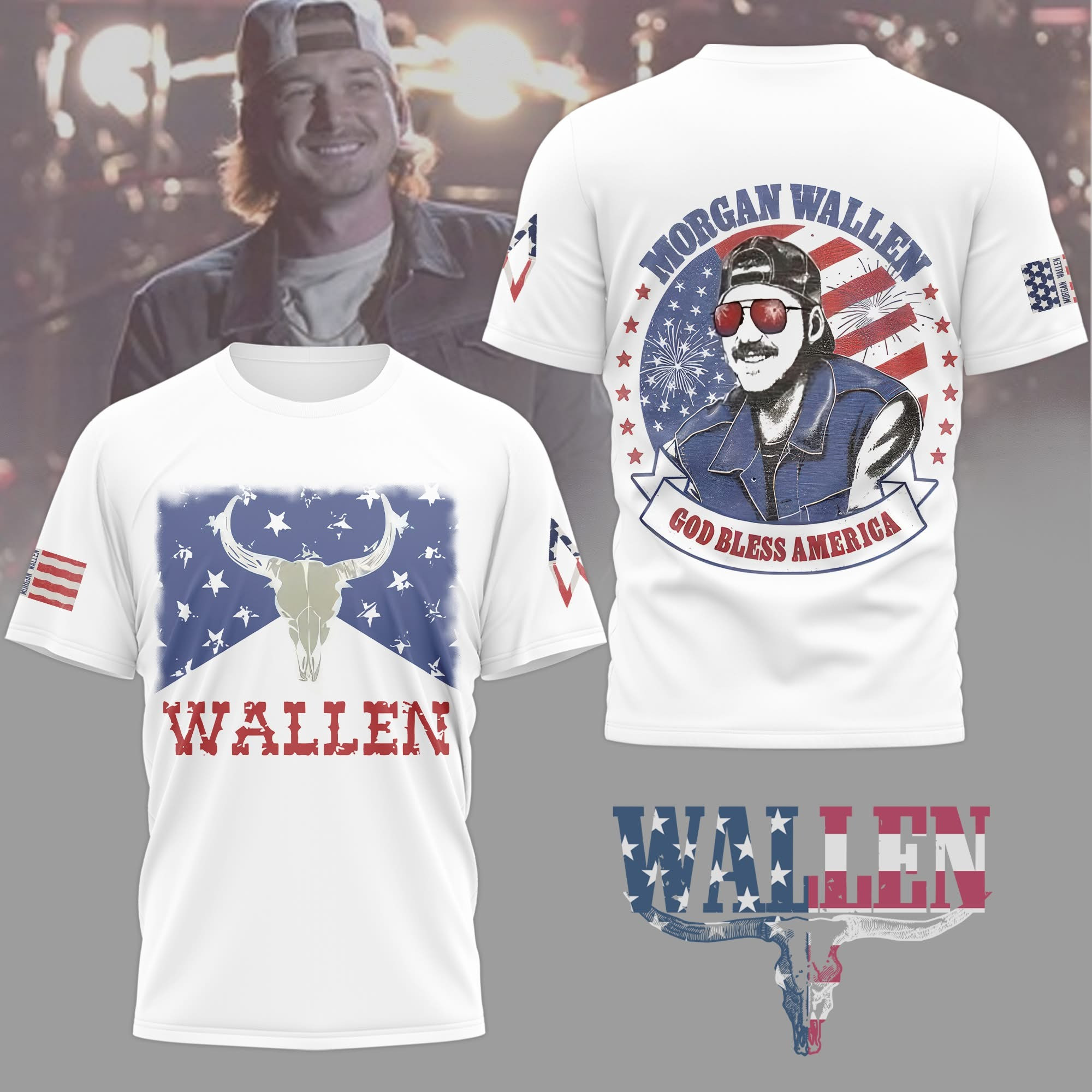 Morgan Wallen God Bless America Tour Merch T-Shirt American Flag 4Th Of July Fan Gifts