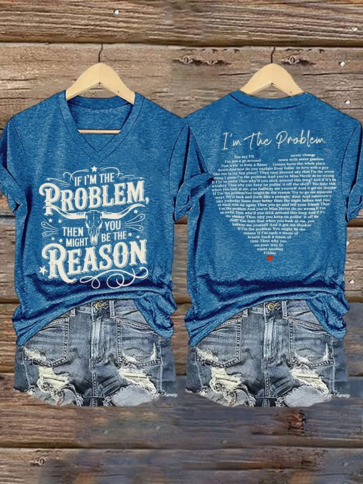 Morgan Wallen If I'm The Problem You Might Be The Reason Western Country V-Neck Shirts Music Gift Ideas