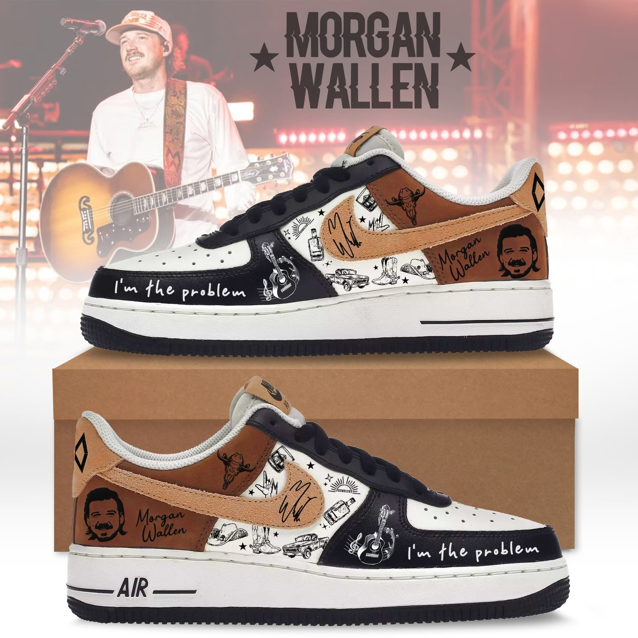 Morgan Wallen I'm The Problem Tour Merch Air Force 1 Shoes Sneakers Concert Fan Gifts