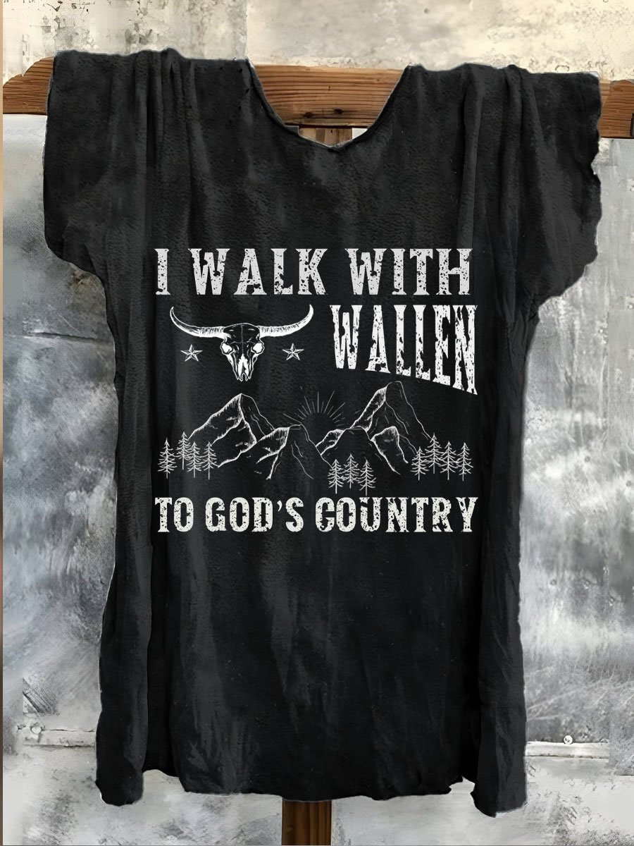 Morgan Wallen Merch I Walk With Morgan To Gods Country V-Neck Shirt Unique Gifts For Music Fans