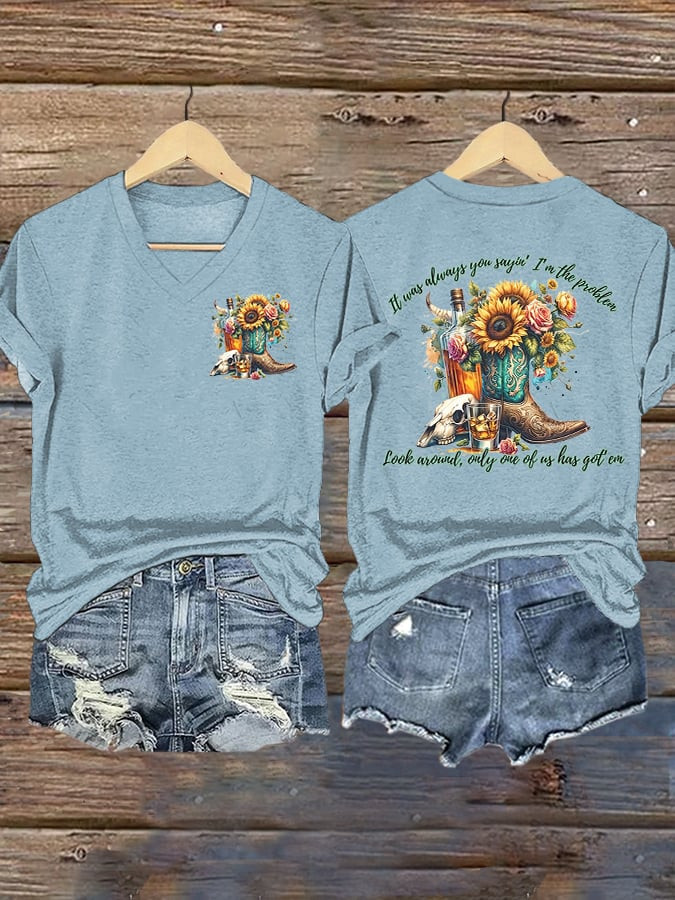 Morgan Wallen Tour 2026 Merch I'm The Problem Floral V-Neck Shirt Gift Ideas For Wife