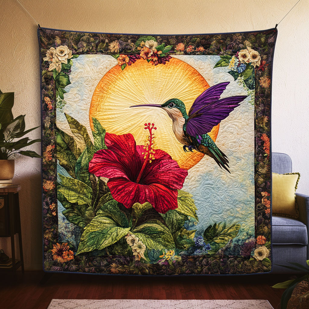 Morning Bloom Quilt Blanket HUmmingbird Blanket Throw Gifts For Hummingbird Lovers