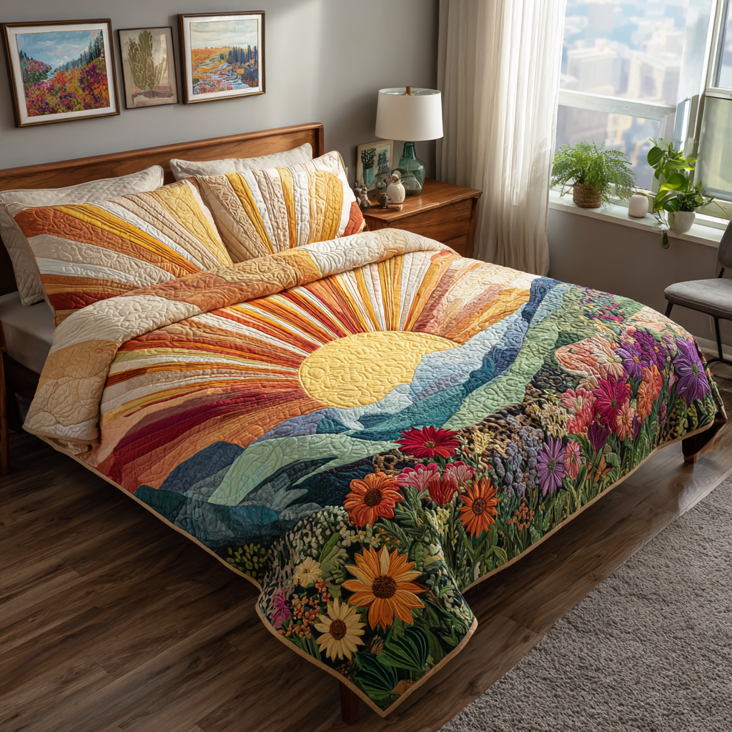 Morning Bloom Quilted Bedding Set Best Bedspread Set Flower Daisy Themed Gifts