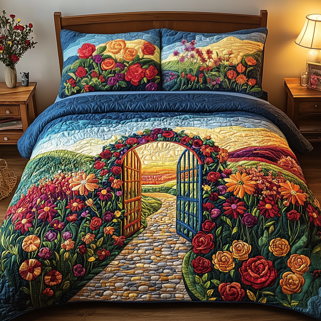 Morning Blossom Quilted Bedding Set Best Comforter Sets Christmas Gifts For Flower Lovers