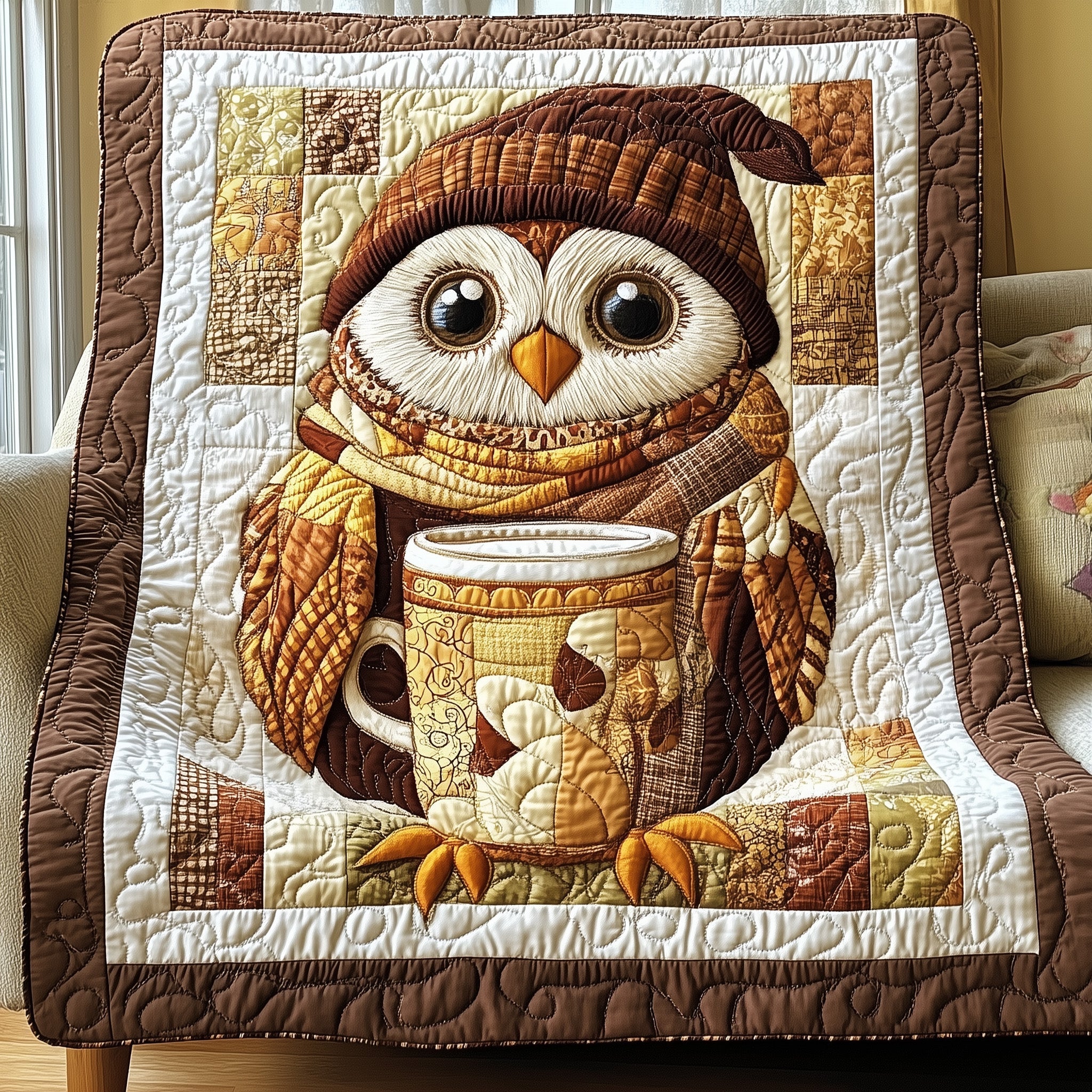 Morning Brew Owl Quilted Blanket Couch Throw BlanketGift For Owl Lover Christmas