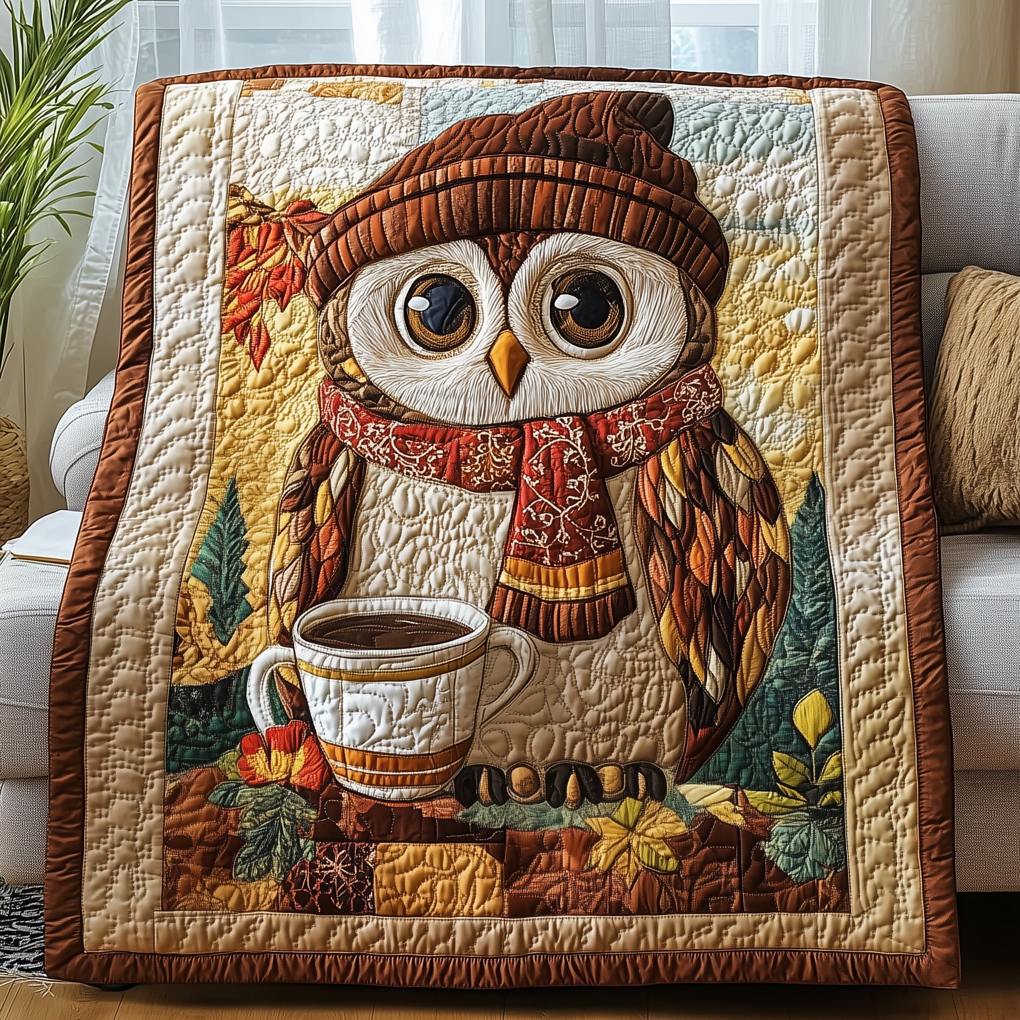 Morning Brew Owl Quilted Blanket Couch Throw BlanketOwl Merchandise Gifts