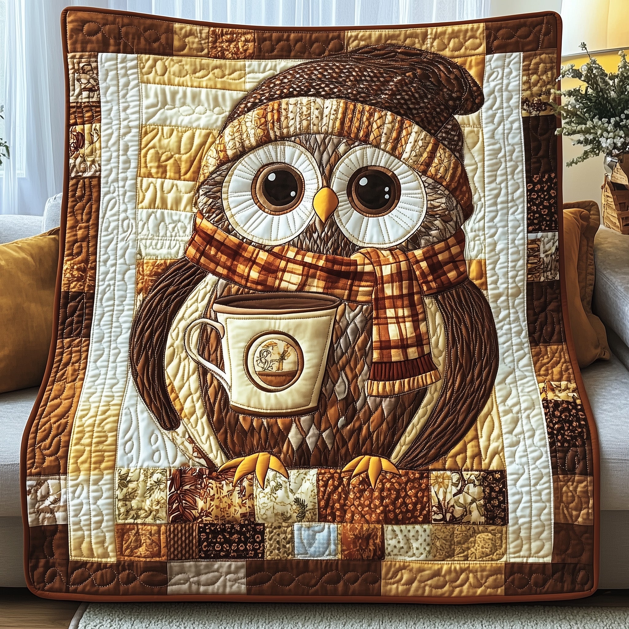 Morning Brew Owl Quilted Blanket Couch Throw BlanketOwl Merchandise Items