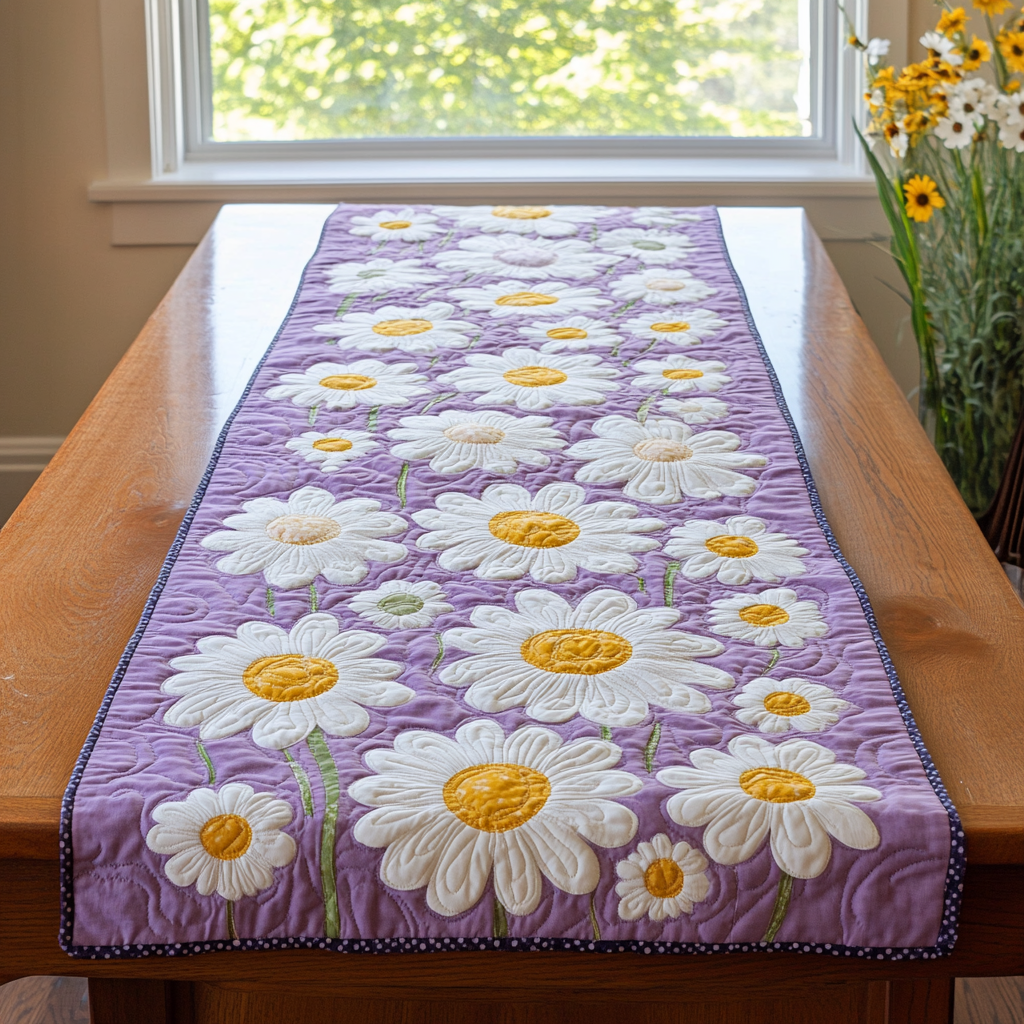Morning Dew Quilted Table Runner Dining Room Decor Ideas Flower Daisy Blossom Gifts