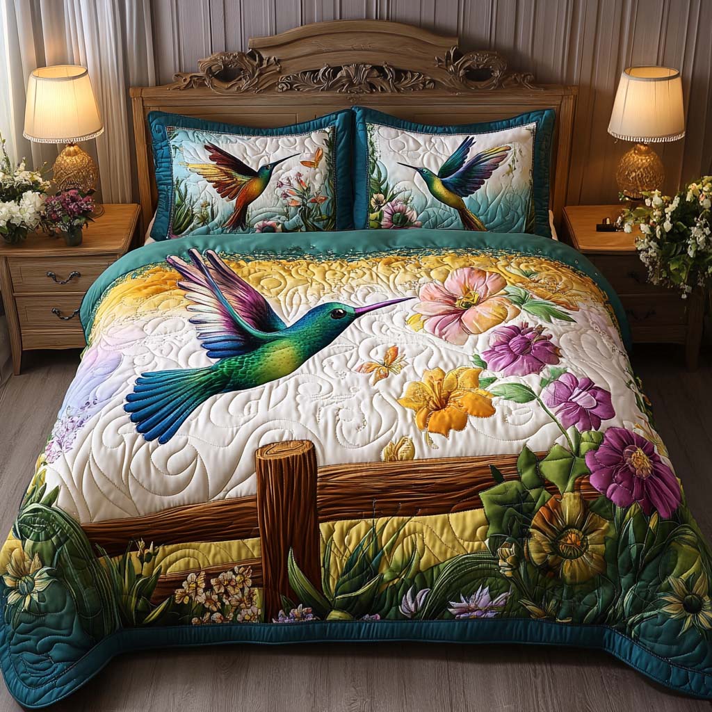 Morning Flutter Quilted Bedding Set Queen Size Comforter Anniversary Gift for Couples