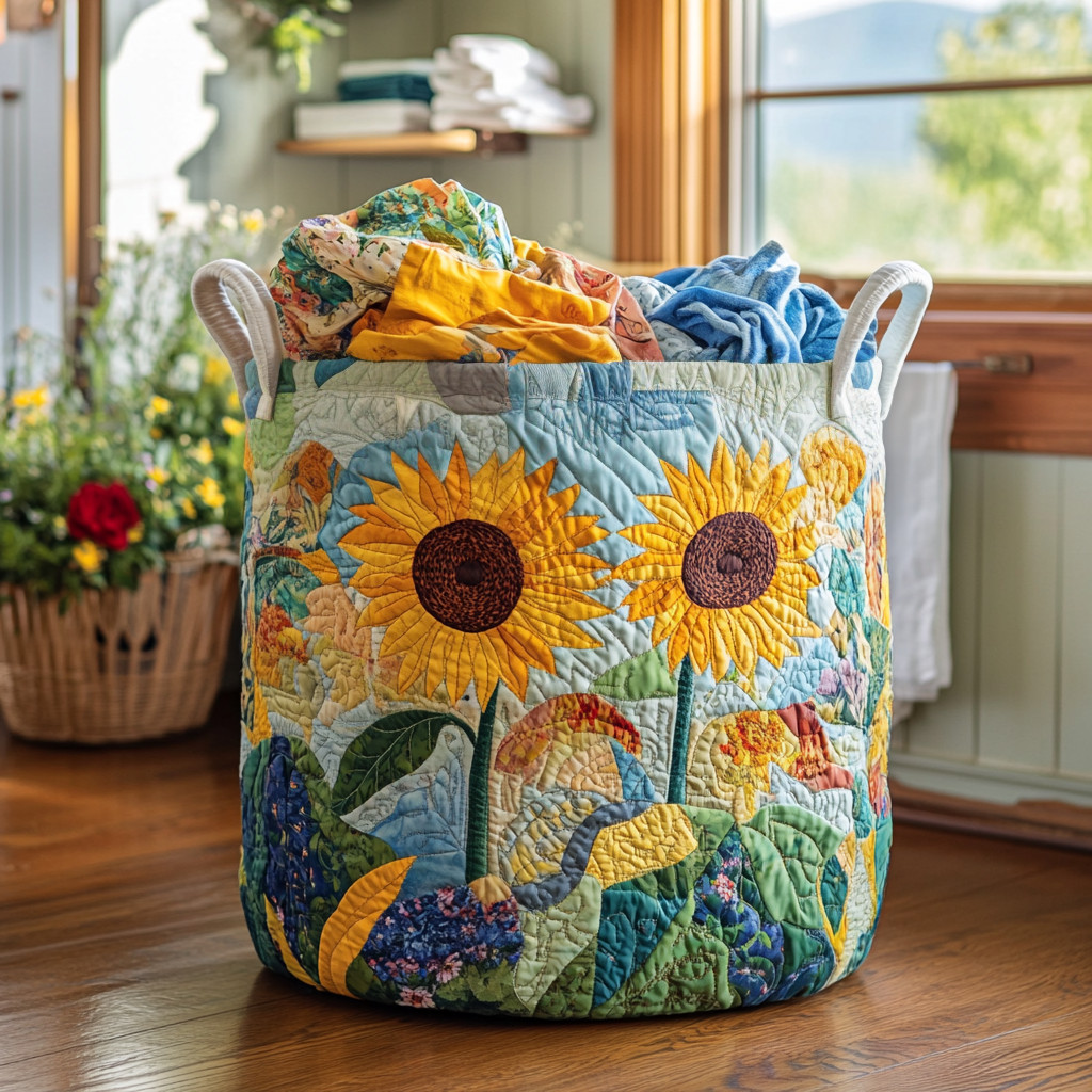 Morning Garden Quilted Laundry Basket Merch For Home And Bedroom