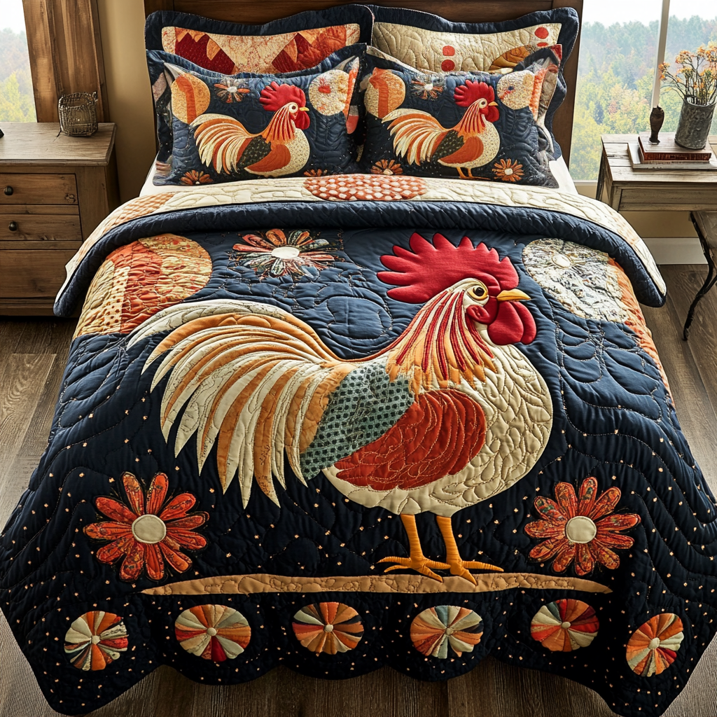 Morning Glory Quilted Bedding Set Unique Bed Sheet Set Gifts For Chicken Owners