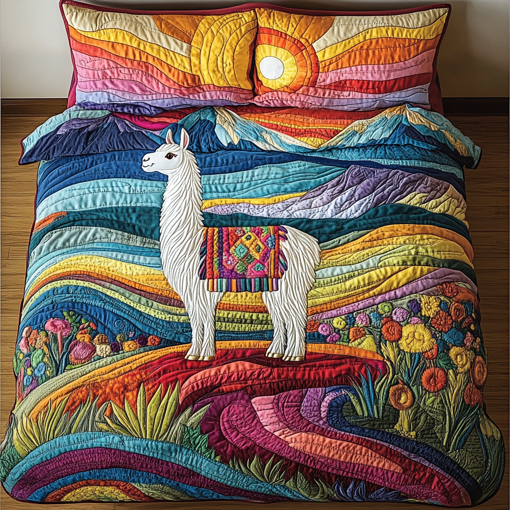 Morning Glow Quilted Bedding Set Holiday Duvet Cover Set Sheep Related Gifts