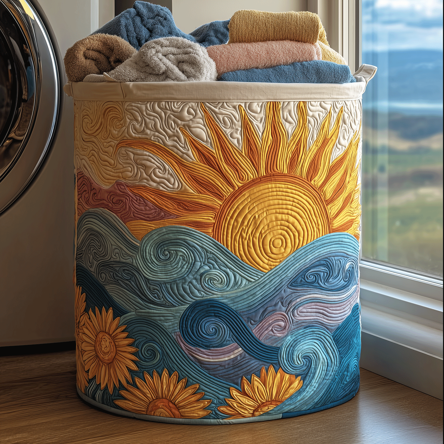Morning Glow Quilted Laundry Basket Merch For Friends