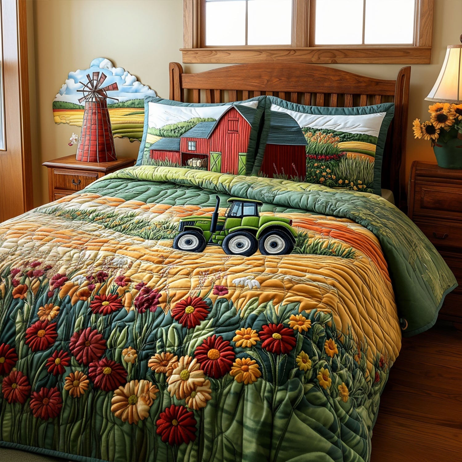 Morning Harvest Quilted Bedding Set Bed Decorations Tractor Gifts Adults