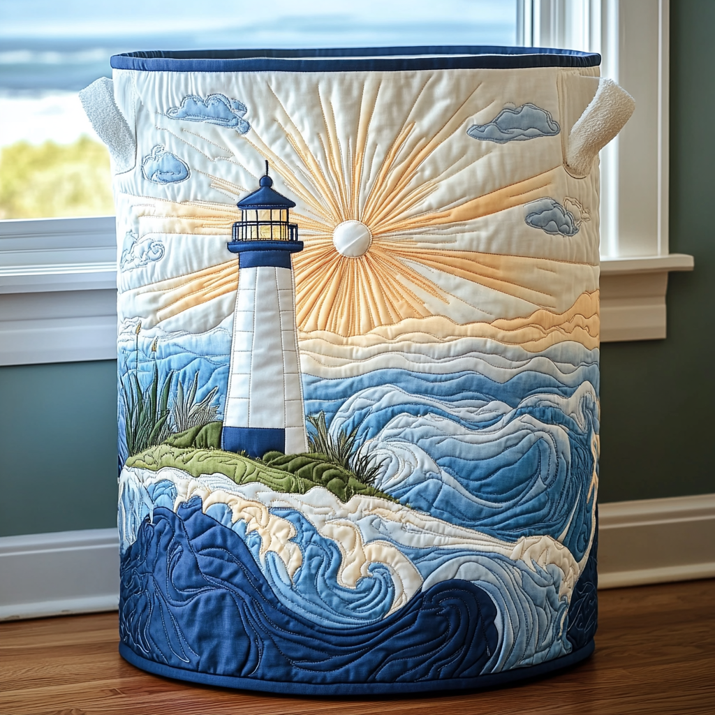 Morning Lighthouse Quilted Laundry Basket Trendy Quilted Laundry Hamper Gift for Modern Living