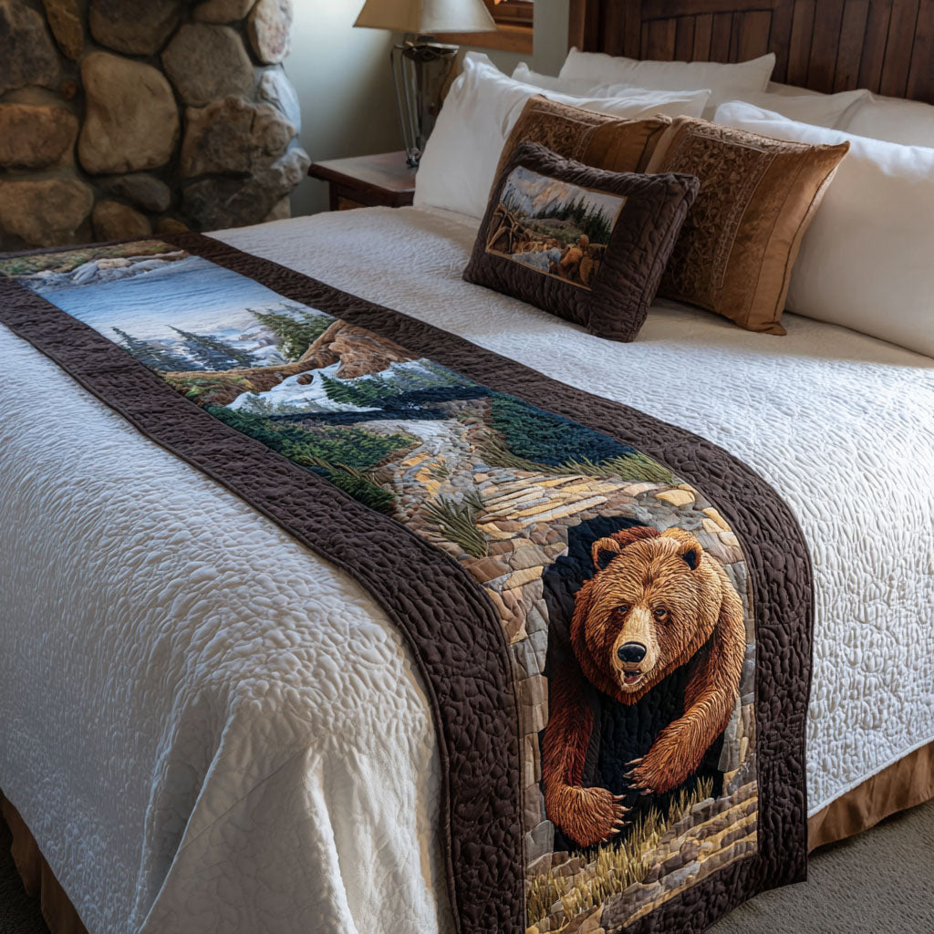Morning Mist Bear Quilted Bed Runner Bed Room Decoration Presents For Wildlife Lovers