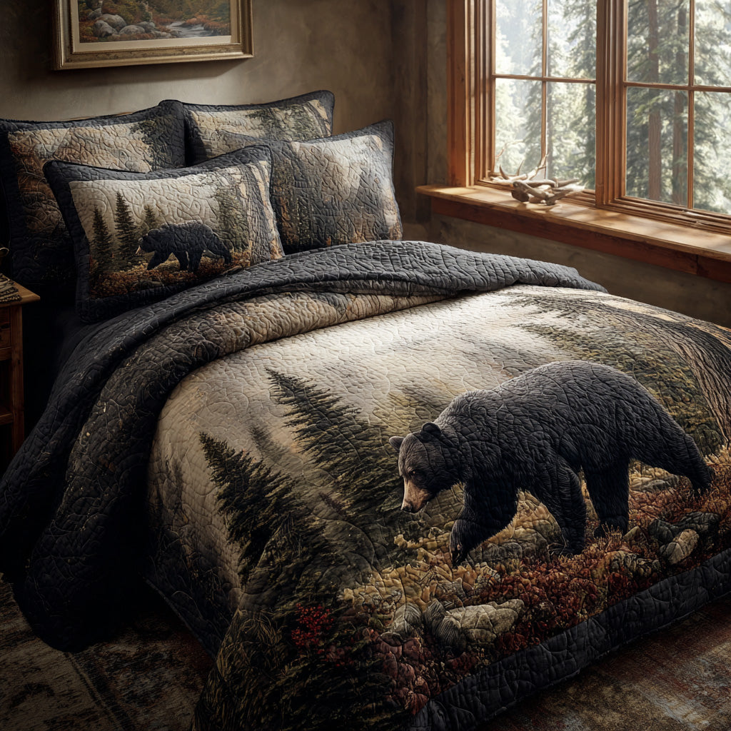 Morning Mist Black Bear Quilted Bedding Set Christmas Bedding Sets Christmas Gifts For Wildlife Lovers