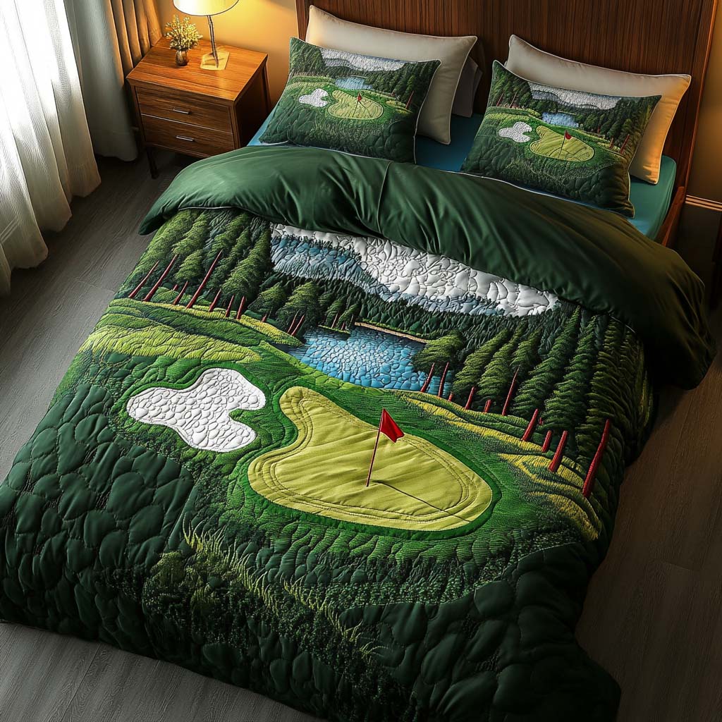 Morning Mist Golf Course Quilted Bedding Set Duvet Cover Bed Sheet Set Good Golf Presents