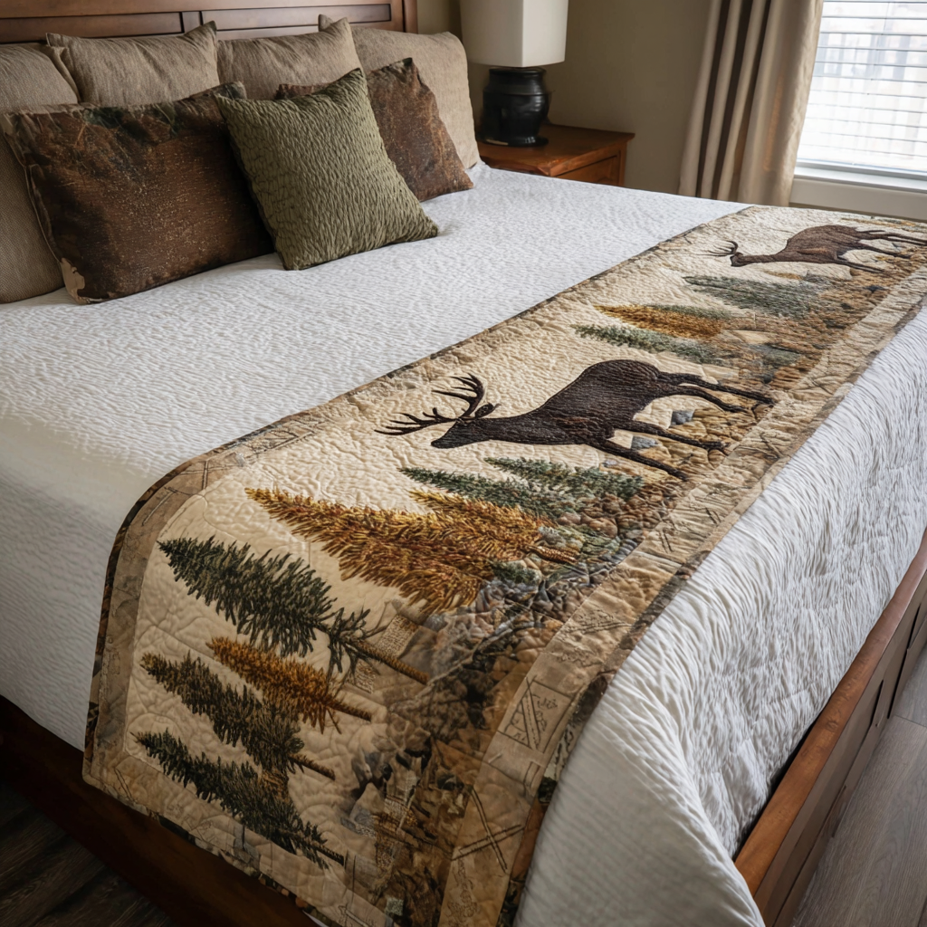 Morning Mist Quilted Bed Runner Bed Room Decoration Presents For Deer Hunters