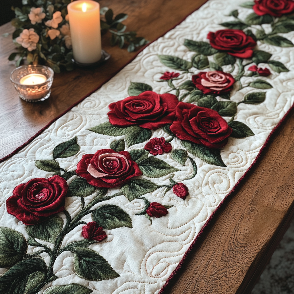 Morning Petal Quilted Table Runner Dining Decor Christmas Flower Gifts