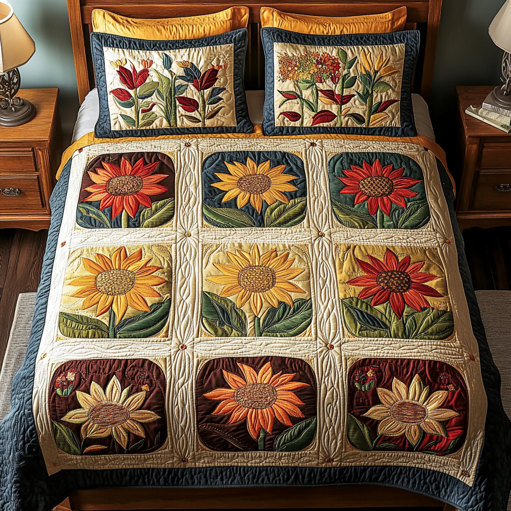 Morning Petals Quilted Bedding Set Premium Duvet Cover Gift Set for Mom or Grandma