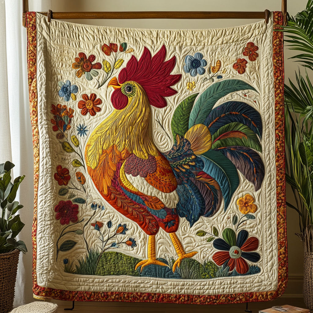 Morning Rooster Quilted Blanket Xmas Holiday Chicken Novelty Gifts