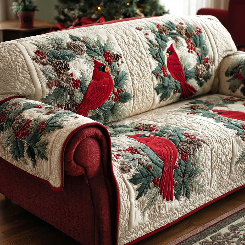 Morning Song Cardinal Quilted Sofa Cover Holiday Couch Covers Cardinal Gifts For Friend
