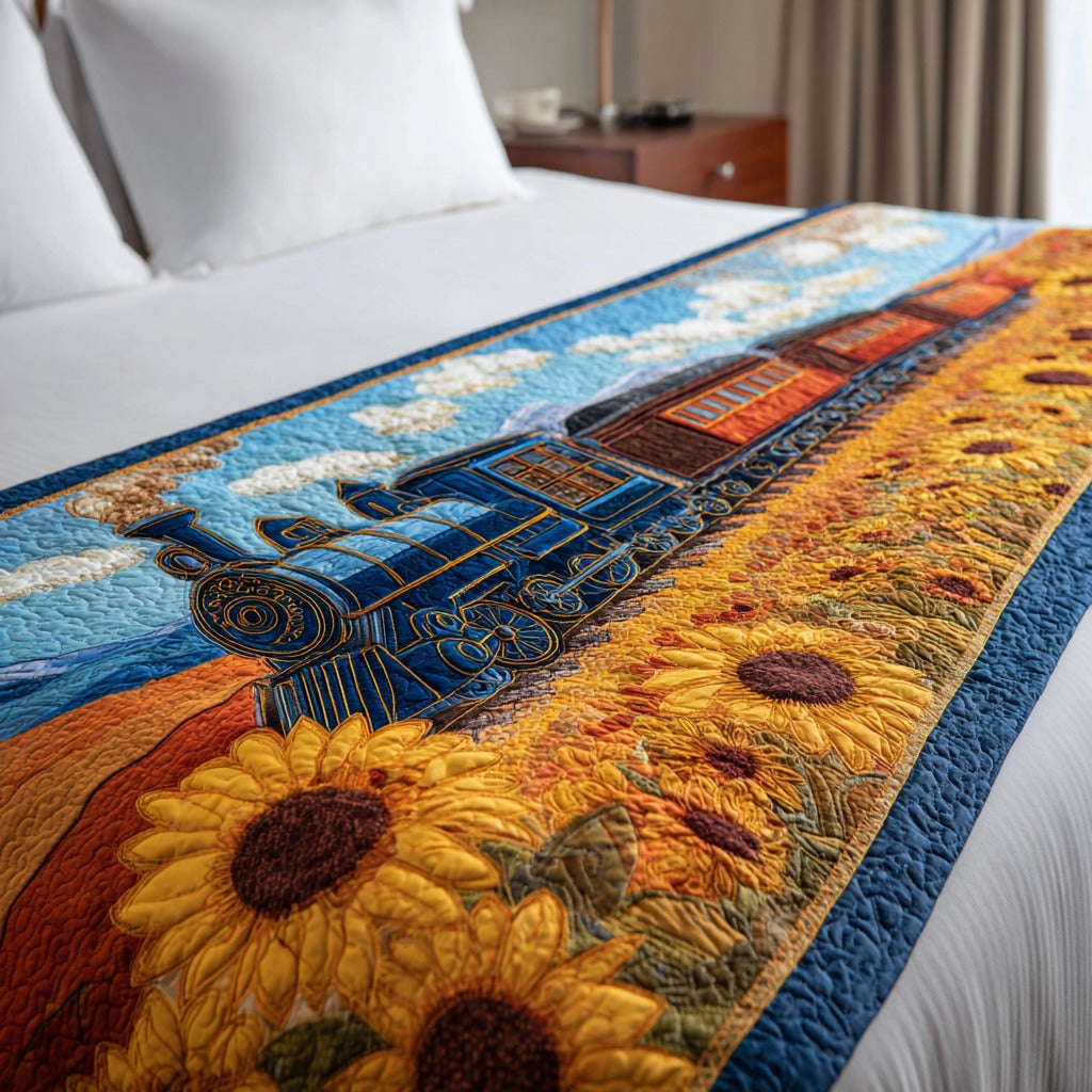 Morning Voyage Quilted Bed Runner Bed Room Decoration Train Gifts For Him