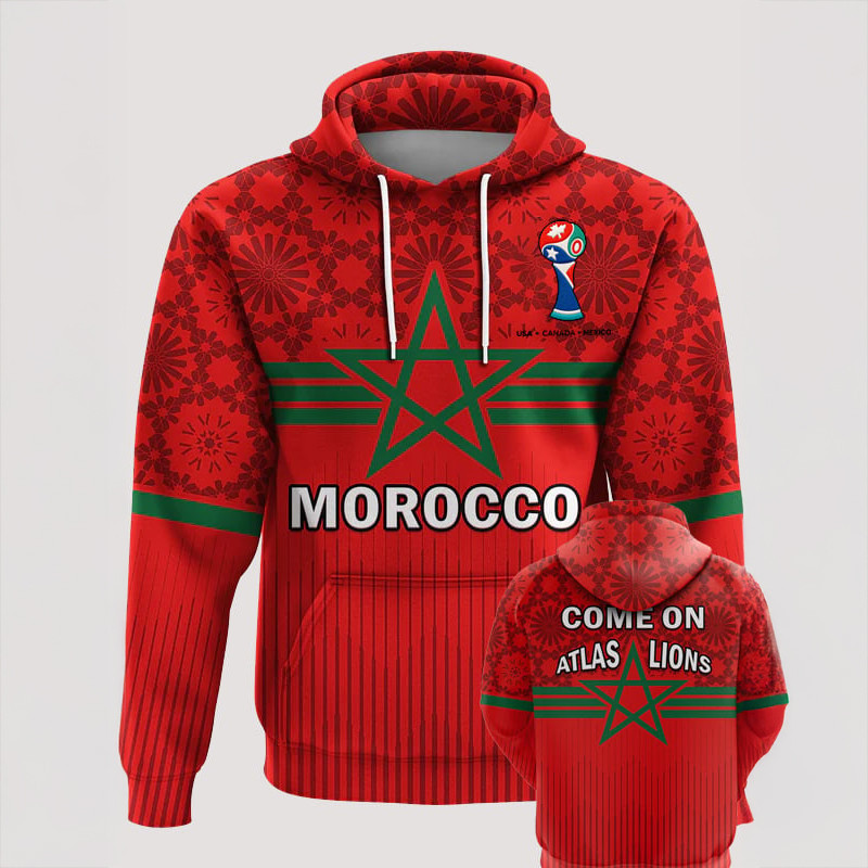 Morocco 2026 FIFA World Cup Hoodie Come On Atlas Lions Football Apparel Fan Gift For Dad
