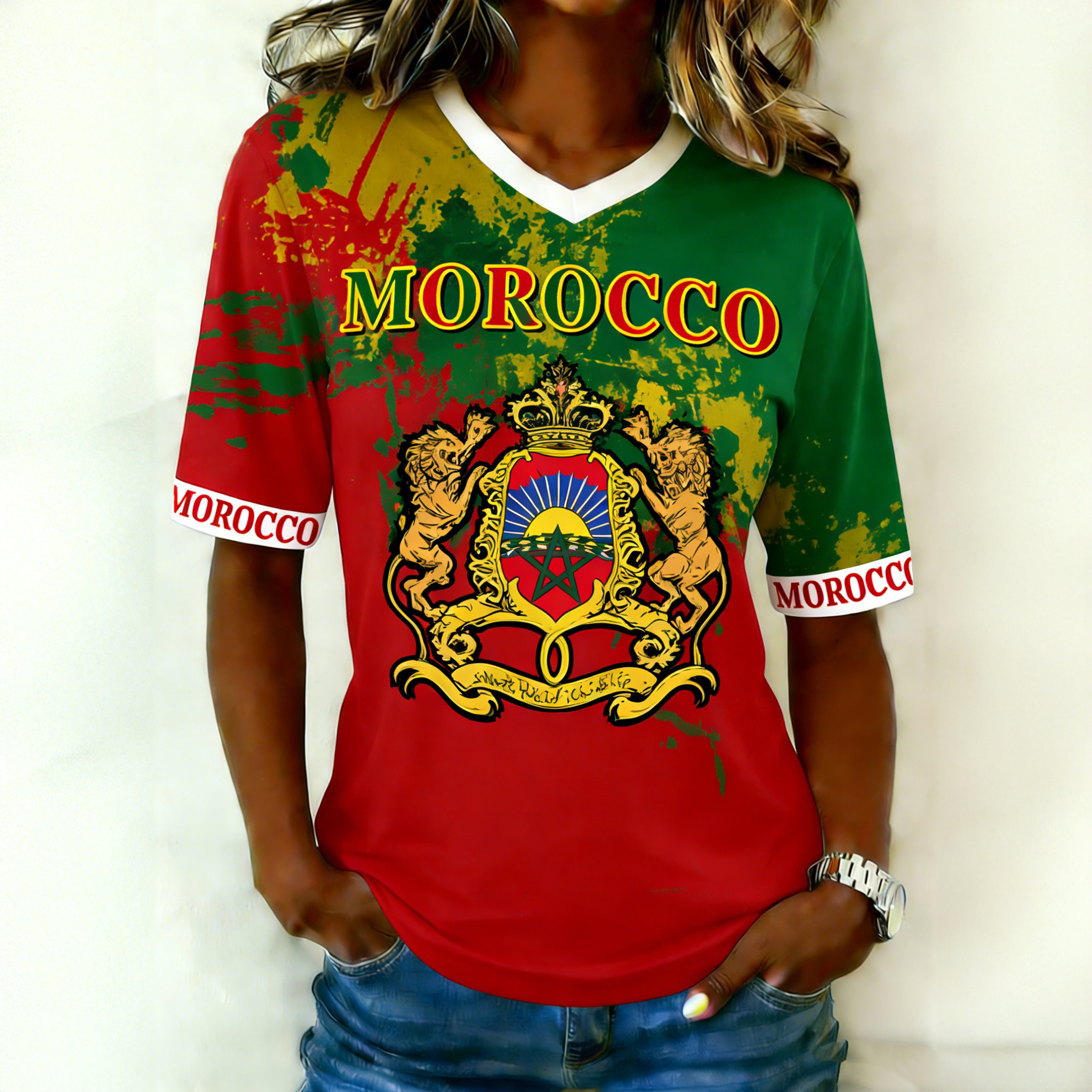 Morocco 2026 FIFA World Cup V-Neck Shirt 2026 World Cup Shirt Soccer Lover Gift For Mother's Day