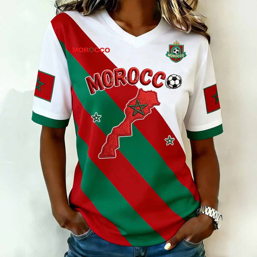 Morocco 2026 FIFA World Cup V-Neck Shirt Soccer Fan Merch Cool Present For Mother's Day