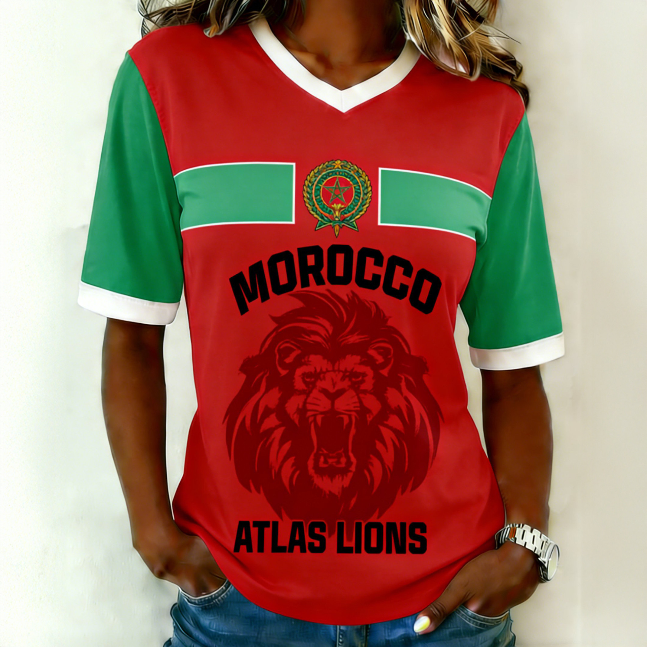 Morocco Atlas Lions V-Neck Shirt FIFA Club World Cup Bracket Shirt 2026 World Cup Gear