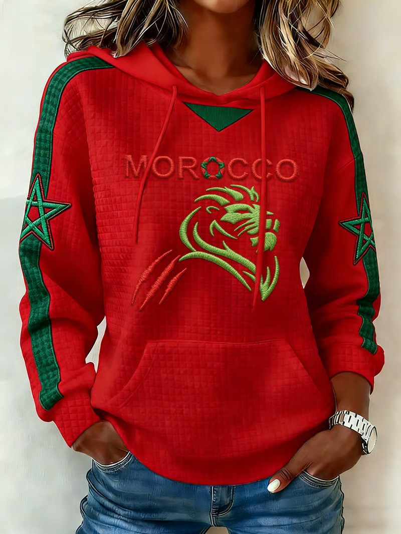 Morocco Atlas Lions Waffle Hoodie WC 2026 Soccer Fan Gear Football Best Gift For Morocco Fans