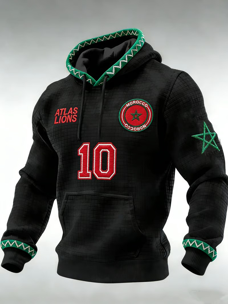 Morocco Atlas Lions Waffle Hoodie World Cup 2026 Number 10 Soccer Fan Gear Gift For Supporters