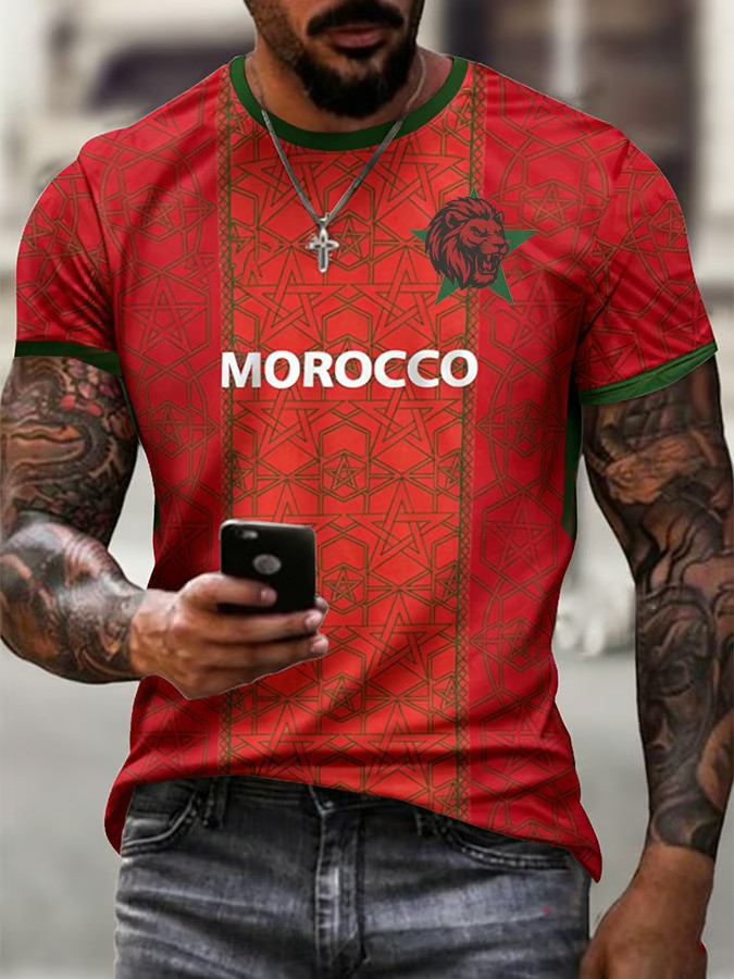 Morocco Atlas Lions World Cup 2026 T-Shirt Geometric Star Soccer Fan Gear Gift For Men