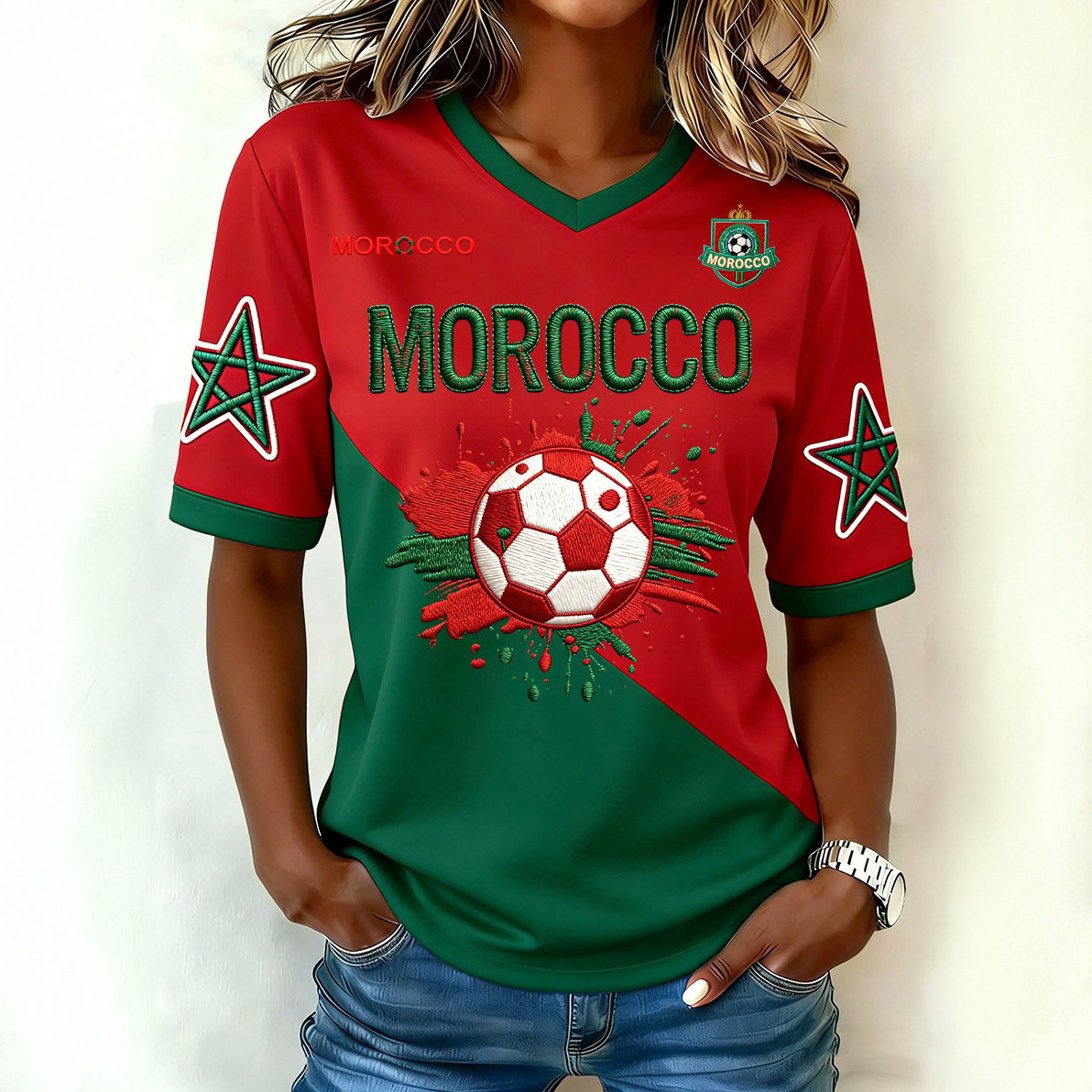Morocco FIFA World Cup 2026 V-Neck Shirt Morocco National Football Team Shirt Mother's Day Gift