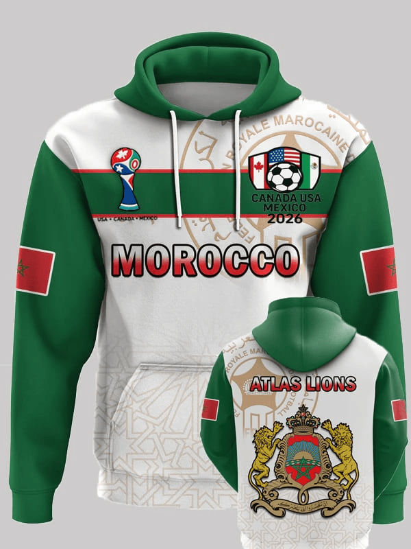 Morocco Football Atlas Lions Hoodie 2026 Morocco World Cup Apparel Gifts For Football Fans