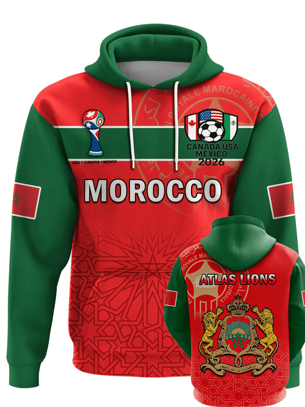 Morocco Football Atlas Lions Hoodie 2026 Morocco World Cup Apparel Present For Football Fans Morocco Football Atlas Lions Hoodie 2026 Morocco World Cup Apparel Present For Football Fans