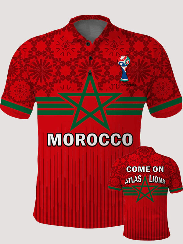 Morocco Football World Cup 2026 Polo Shirt Come On Atlas Lions Shirt Gifts For Football Fans