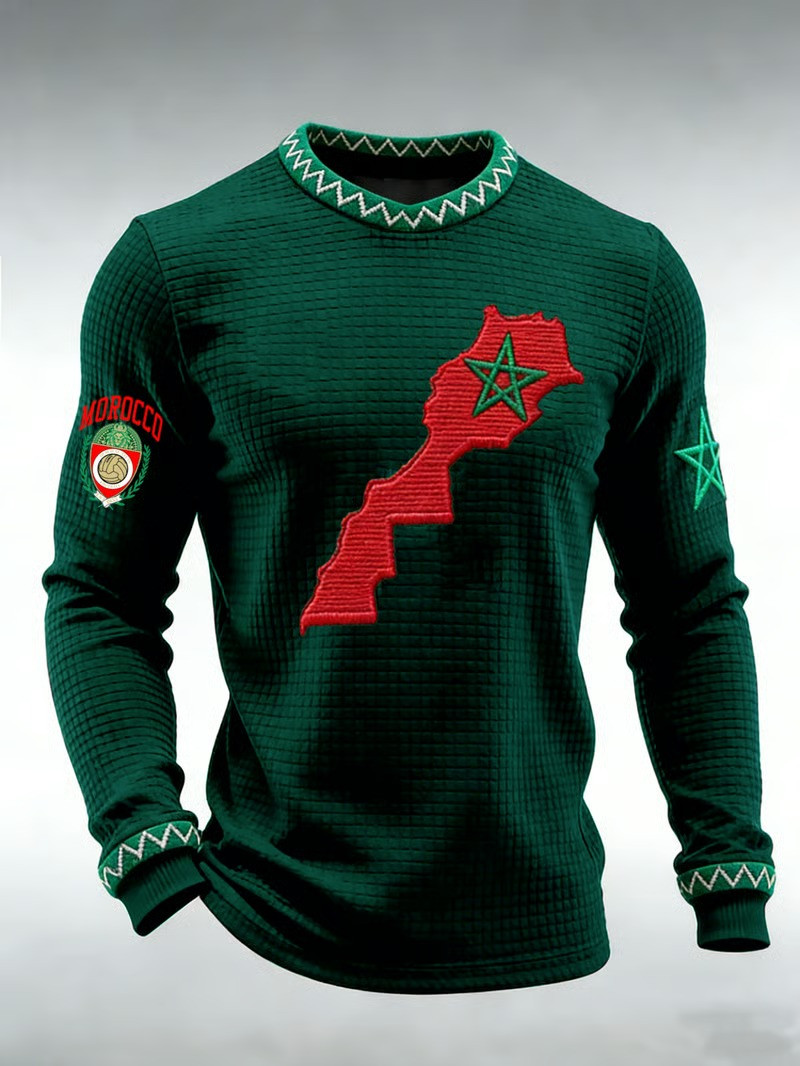 Morocco Map Long Sleeve Shirt WC 2026 Soccer Fan Gear Atlas Lions Football Gift For Men