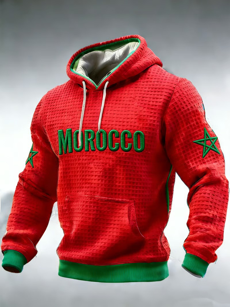 Morocco Waffle Hoodie World Cup 2026 Soccer Fan Gear Atlas Lions Football Gift For Fans