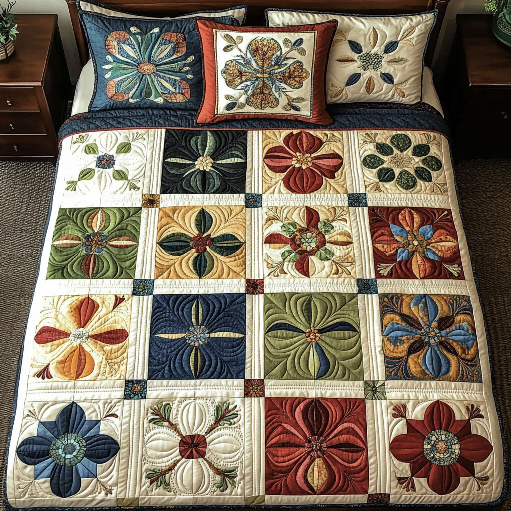 Mosaic Blocks Quilted Bedding Set Comfy Bedding Set That Adds Style and Warmth