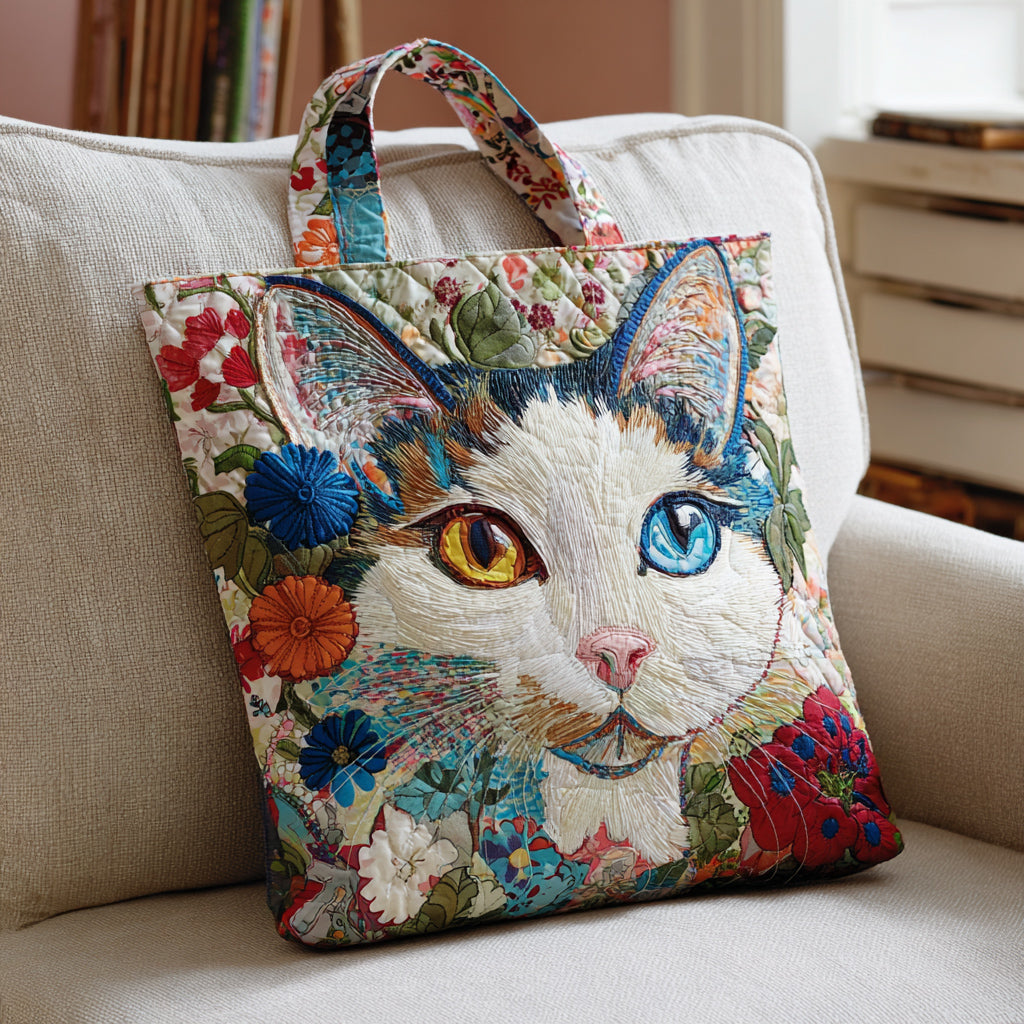 Mosaic Cat Eye Quilted Tote Bag Cat Mom Gifts