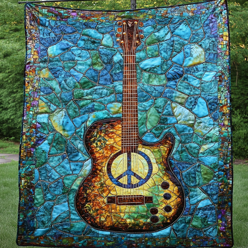 Mosaic Guitar Quilted Blanket Bedroom Xmas Decor Xmas Gifts For Guitar Players