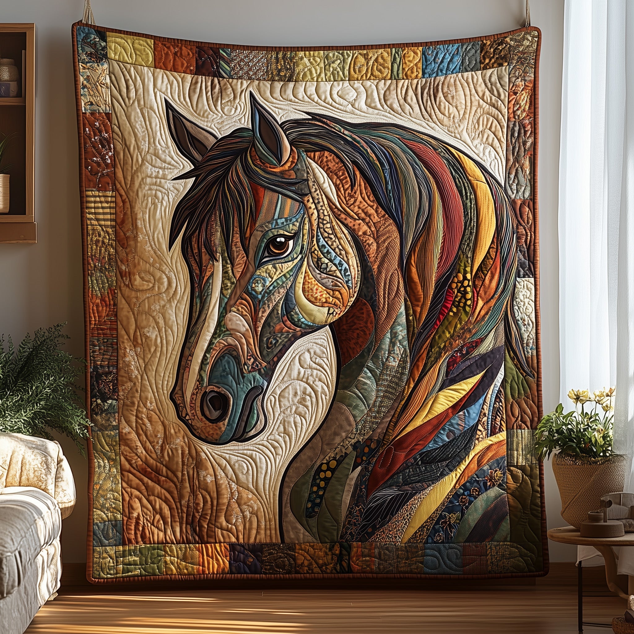 Mosaic Majesty Horse Quilted Blanket Cute Cozy BlanketHorse Themed Presents
