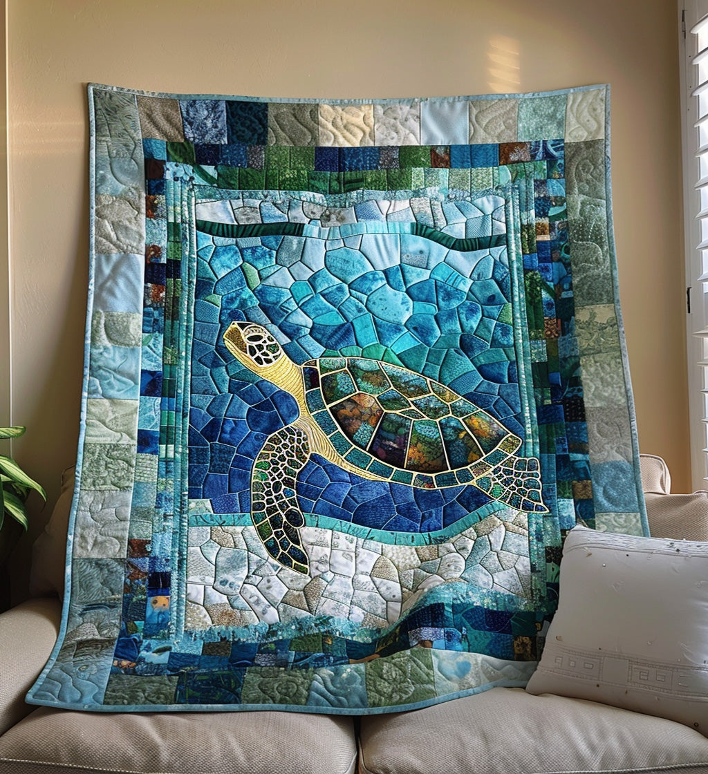 Mosaic Marine Life Quilted Blanket Unique Gifts For Turtle Lovers