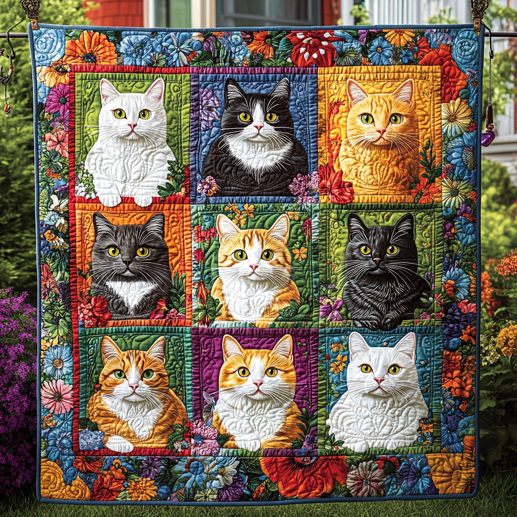 Mosaic Meow Quilted Blanket Cute Blankets For Her