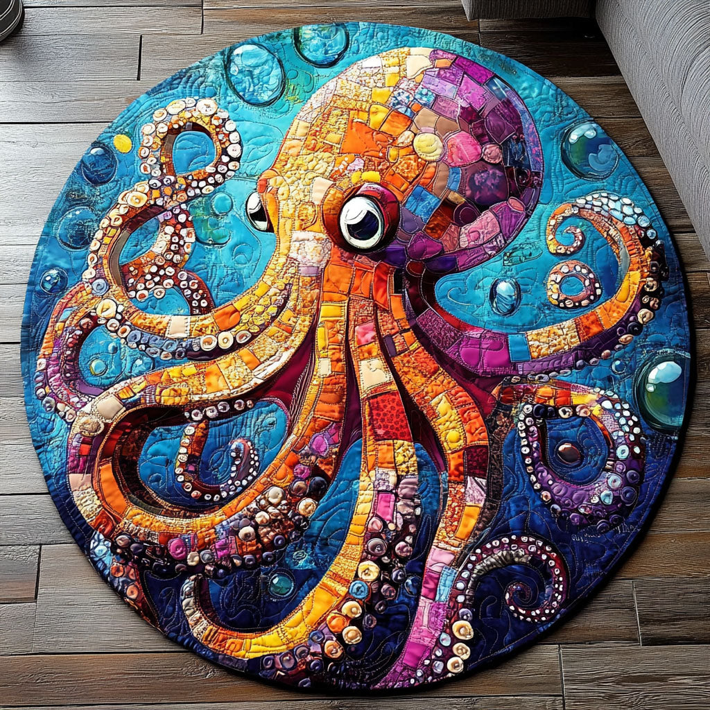 Mosaic Ocean Octopus Quilted Round Mat Outdoor Decor Gifts For An Ocean Lover